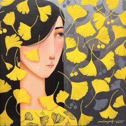 SOLD<br>銀杏雨<br> Raining Ginkgo<br> 30.5x30.5cm (5)<br> Acrylic On Canvas<br> 2022