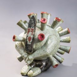 阿中 <br> Ah Tiong<br> 25x24x24cm<br> High Fired Ceramics<br> 2020