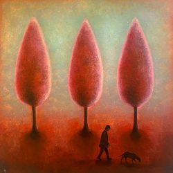 秋意漫步<br> Walking The Dog <br> 76x76cm(29)<br> Oils On Canvas <br> 2023
