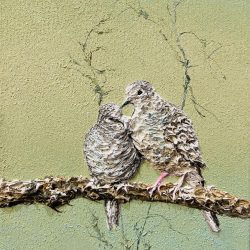 鳴鳩拂羽 <br> Dove Comb Feathers <br> 22x27x2cm (3) <br> Oil On Canvas <br> 2023 <br>
