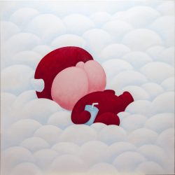 享受雲端飲料 <br> Enjoying A Drink Among The Clouds <br> 76x76cm (29) <br> Acrylic On Linen <br> 2024