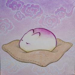 SOLD <br>愛睏包 <br>Sleepy Bao<br> 20x20cm (2)<br> 紙本設色、金屬箔Colour On Paper & Metallic Foil<br> 2024