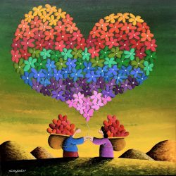 Touch For Promising Of A Lifetime Love<br> 76x76cm (29) <br> Acrylic on Canvas<br> 2025