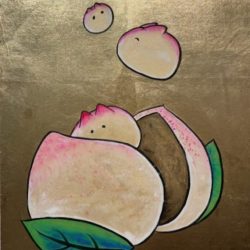 蹦出來 Born From Longevity Peach_Tu Yun-Hsu_45x30cm (7)_紙本設色、金屬箔Colour On Paper & Metalic Foil_2025