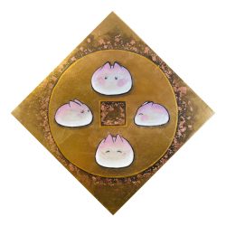 錢錢來 <br> Gold Coin<br> 20x20cm(2) <br> 紙本設色、金屬箔Colour On Paper & Metallic Foil <br> 2025