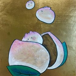 蹦出來 Born From Longevity Peach_Tu Yun-Hsu_45x30cm (8)_紙本設色、金屬箔Colour On Paper & Metalic Foil_2025