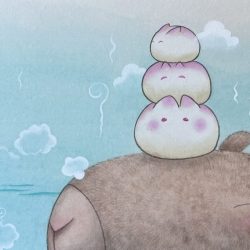 《菟寳包系列》一起泡溫泉 Taking A Hot Bath_Tu-Yun Hsu_22x35cm (5)_紙本設色Colour On Paper_2025