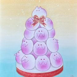 兔桃塔_Longevity Peach Tower_Tu-Yun Hsu_46.5x38.5cm(10)_Color On Paper & Metallic Foil_2023