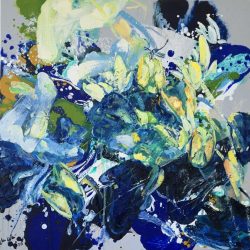 青花系列-獨處 <br>QingHua Series-Alone<br> 76x76cm (29)<br> Mixed Media On Canvas<br> 2025