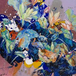 SOLD <br>青花系列-纏綿繾綣 1 <br>QingHua Series-Tender & Lingering Love 1<br> 76x76cm (29)<br> Mixed Media On Canvas<br> 2025