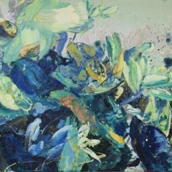 花影靜謐 <br>  Tranquillity Of Bloom<br> 183x61cm (56)<br> Mixed Media On Canvas<br> 2024