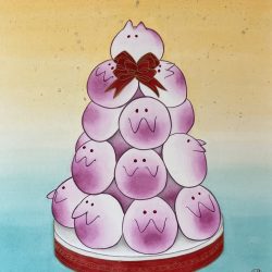 菟桃塔 <br> Longevity Peach Tower <br> 46.5x38.5cm (9)<br> 紙本設色、金屬箔Colour On Paper & Metallic Foil <br> 2023 菟桃塔 <br> Longevity Peach Tower <br> 46.5x38.5cm (9)<br> 紙本設色、金屬箔Colour On Paper & Metallic Foil <br> 2023